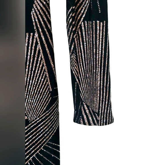 Betsey Adam Black & Gold Sparkly Geometric Glitter Longsleeve Midi Bodycon Dress - Picture 6 of 15